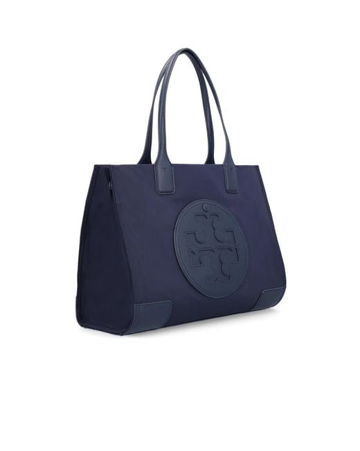 Tory Burch Blue Ella Logo Patch Small Tote Bag