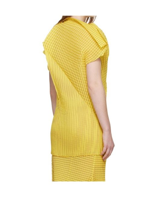 Issey Miyake Yellow Pleated Semi-Transparent Plain Weave Cover-Up