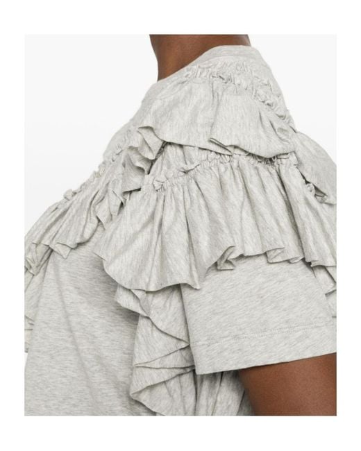 Dries Van Noten Gray Crewneck Ruffled T-Shirt