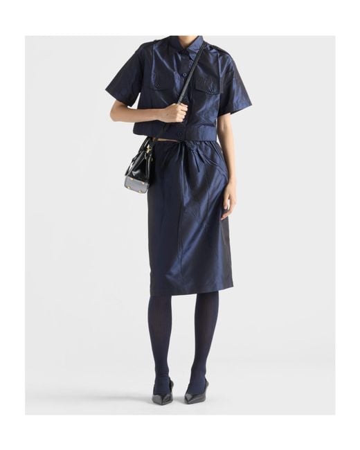 Prada Blue Taffeta Midi-Skirt
