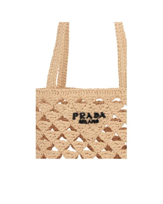 Prada Metallic Woven Fabric Crochet Tote Bag