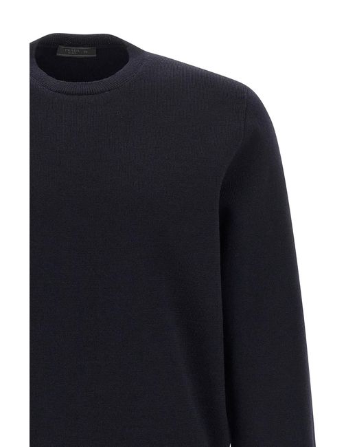 Prada Blue Long-Sleeved Crewneck Jumper for men