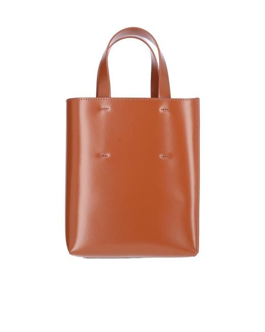 Marni Brown Museo Logo Printed Mini Tote Bag