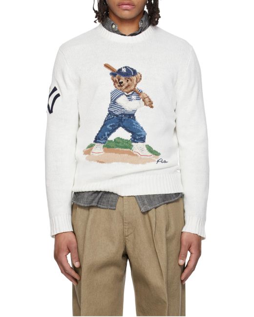 Polo Ralph Lauren White Knitted Crew Neck Sweater for men