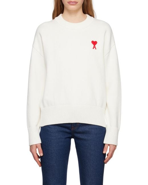 AMI White Ami De Coeur Intarsia-Logo Jumper for men