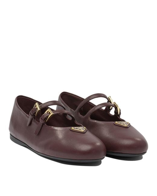 Prada Brown Nappa Leather Ballet Flats