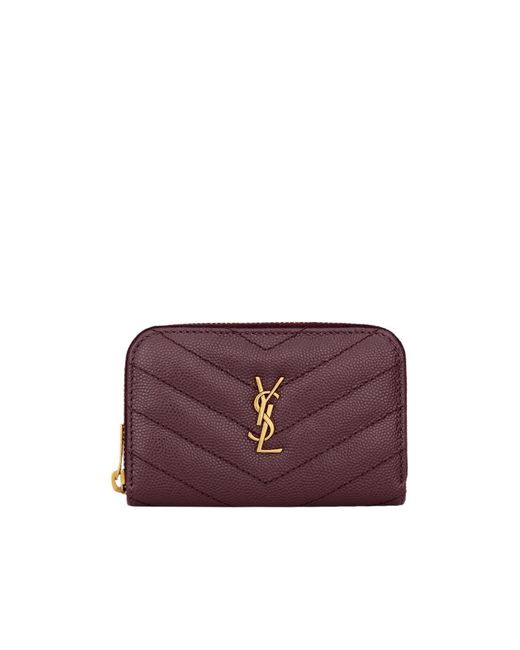 Saint Laurent Purple Cassandre Grain De Poudre Leather Coin Purse