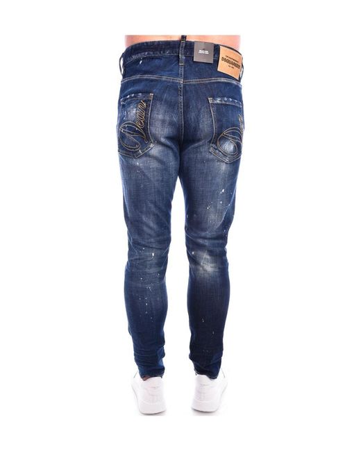 DSquared² Blue Skater Distressed Mid Rise Jeans for men