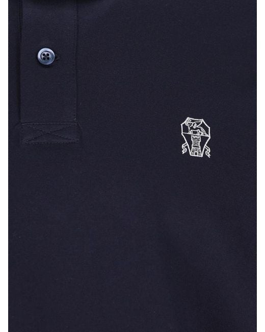 Brunello Cucinelli Blue Logo Embroidered Short-Sleeved Polo Shirt for men