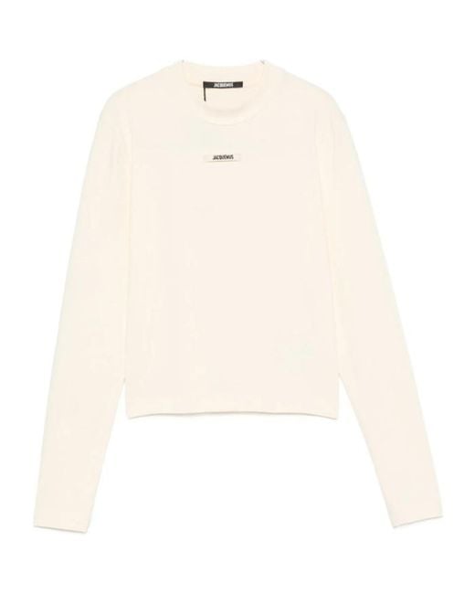 Jacquemus White Logo-Patch Long-Sleeve T-Shirt for men
