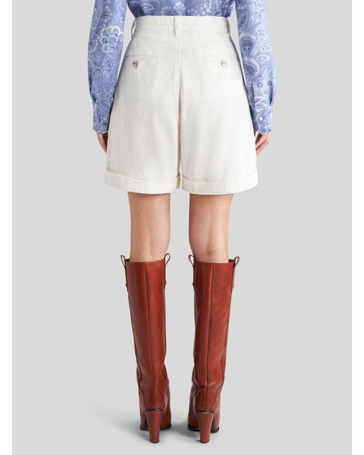 Etro White Chevron High-Waist Bermuda Shorts