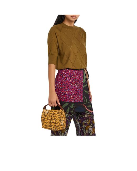 Dries Van Noten Metallic Snake-Effect Leather Top Handle Bag