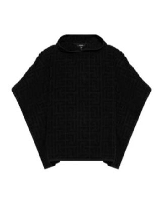 Balmain Black Logo Monogram Poncho for men