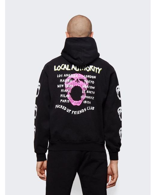 Local Authority Blue Skull Pattern Hoodie for men