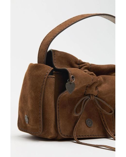 Acne Brown Drawstring-Detail Leather Shoulder Bag