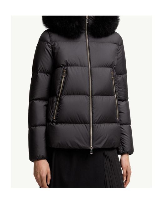 Moncler Black Laichefur Shearling-Trimmed Short Down Jacket