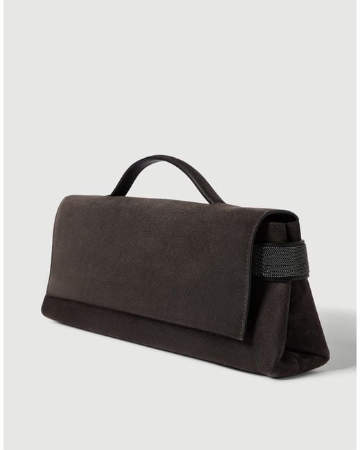 Brunello Cucinelli Brown Monili-Embellished Suede Clutch Bag