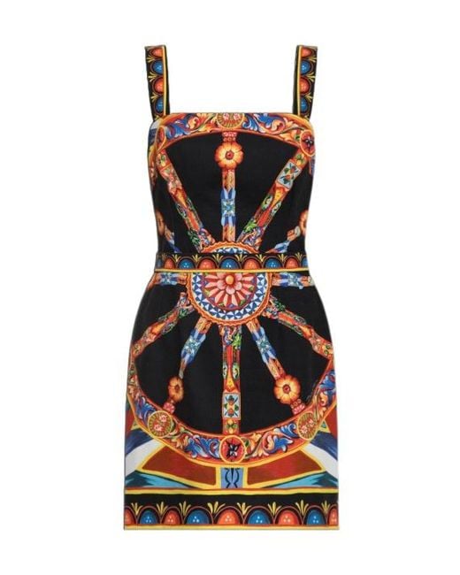 Dolce & Gabbana Black Carretto-Print Fabric Short Dress