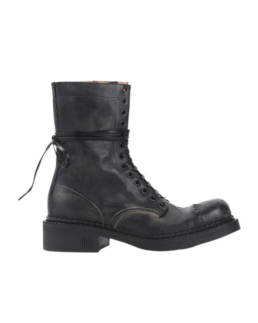 Miu Miu Black Lace-Up Leather Boots