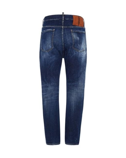 DSquared² Blue Distressed Stretch-Cotton Jeans for men
