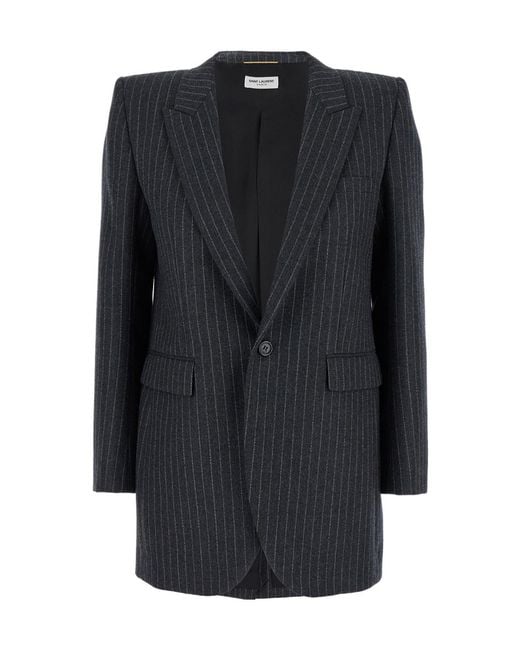 Saint Laurent Black Single-Breasted Striped Blazer