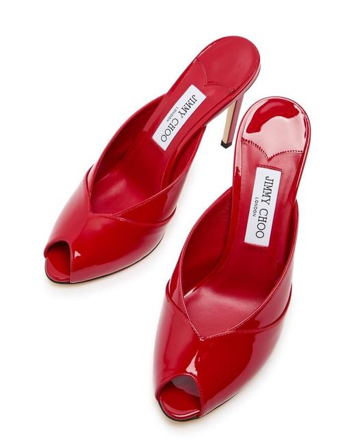 Jimmy Choo Red Brigitte 100 Patent Leather Mules