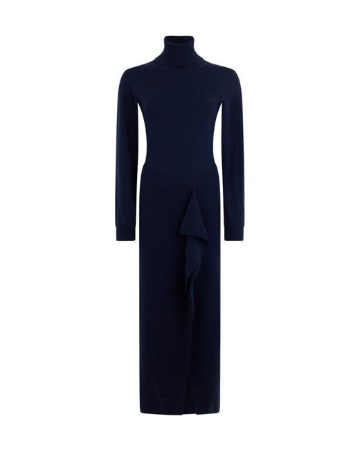 P.A.R.O.S.H. Blue P.A.R.O..H. High Neck Ruffled Knitted Dress