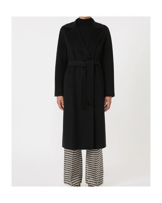Max Mara Black Wool, Cashmere And Silk Long Wrap Coat