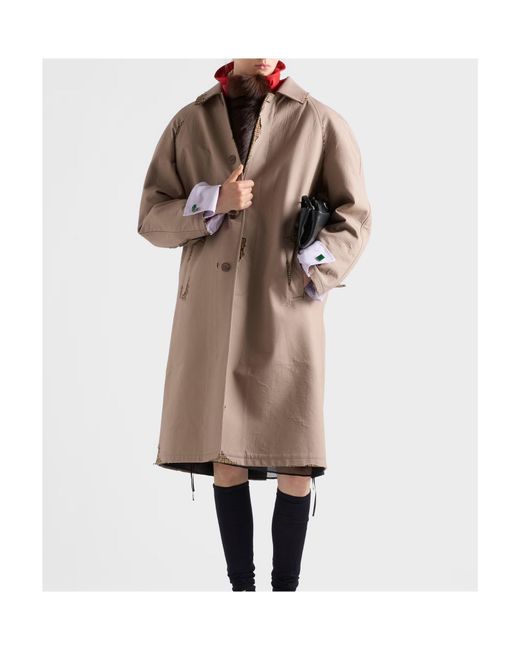Prada Brown Bonded Poplin Coat With Devoré Effect