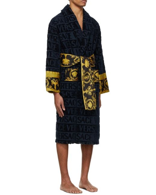 Versace Blue Barocco-Panel Logo Devoré Robe