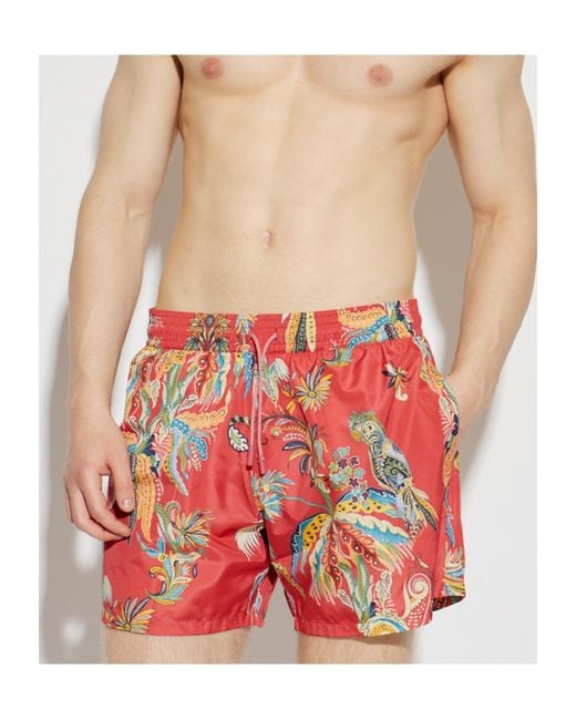 Etro Red Paisley Printed Swim Shorts for men