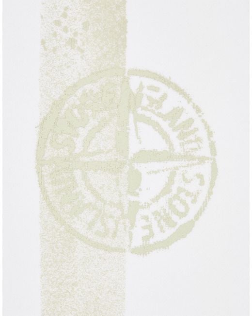 Stone Island White Logo Printed Crewneck Sweatshirt for men