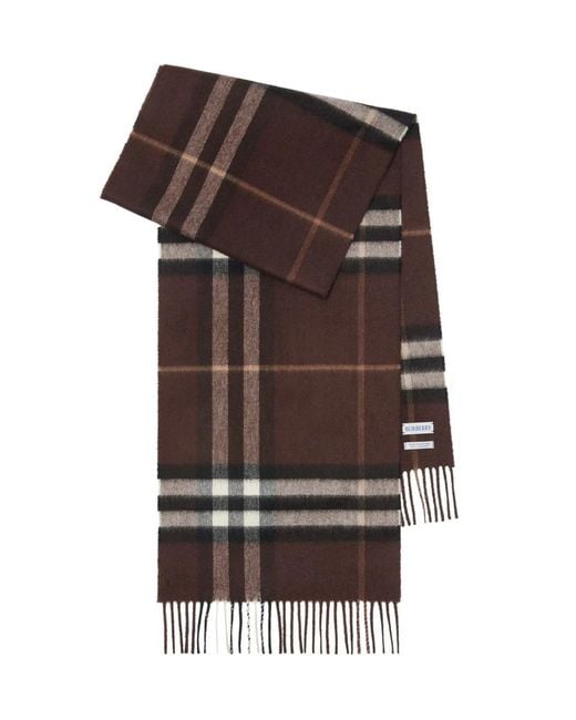 Burberry Brown Checked Fringed-Edge Scarf