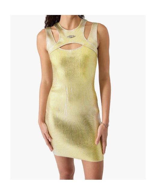 Casablanca Yellow Cut-Out Foil-Printed Mini Dress