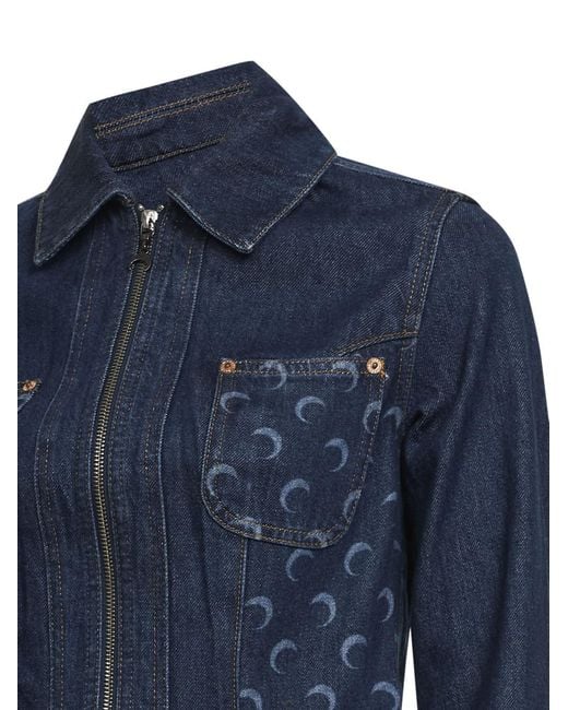 MARINE SERRE Blue Moon Printed Cropped Denim Jacket