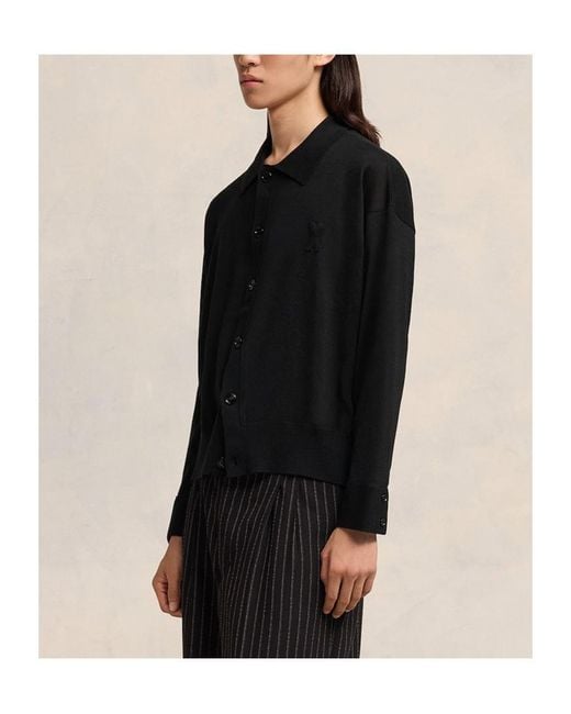 AMI Black Long-Sleeved Button-Up Cardigan for men