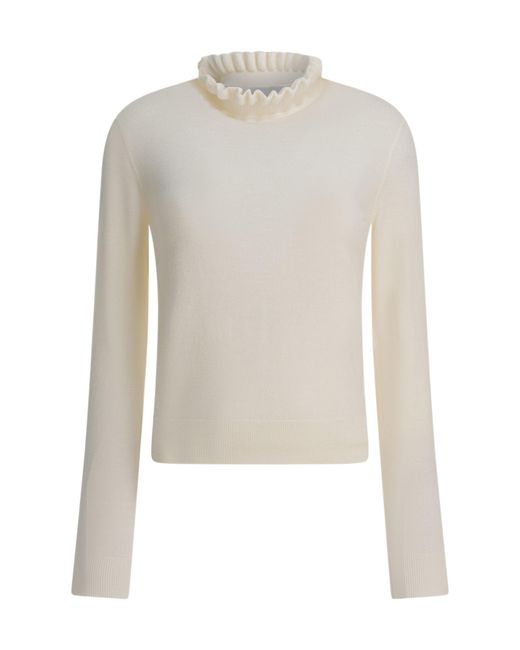 McQueen White Ruffled Neck Knitted Jumper