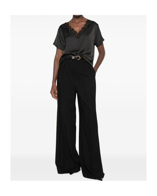 ERMANNO FIRENZE Black V-Neck Lace-Trim Top
