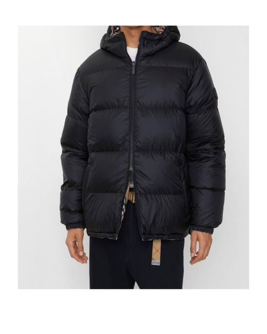 Burberry Black Down Reversible Check Puffer Jacket for men
