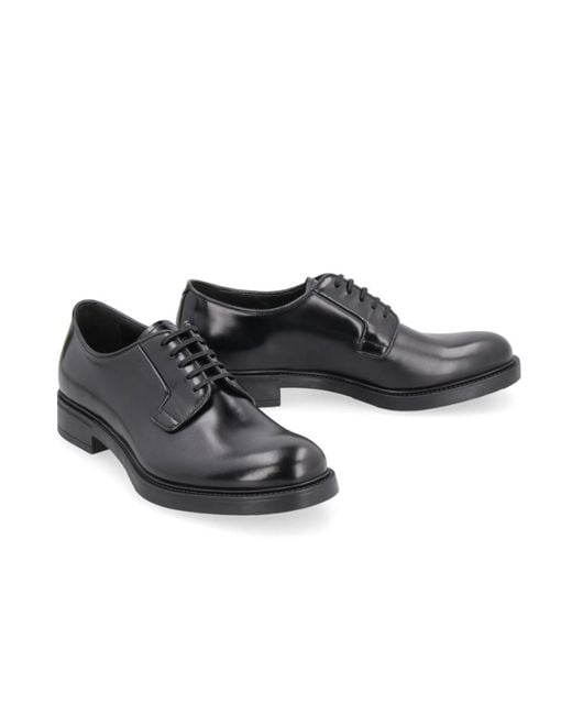 Prada Black Almond Toe Derby Shoes for men