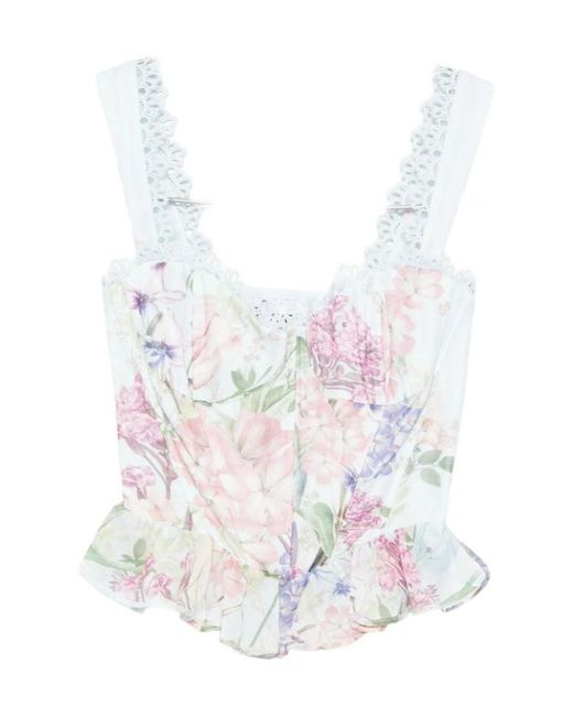 Charo Ruiz White Floret Lace Floral Top