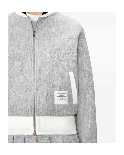 Thom Browne Gray Zip-Up Bomber Jacket