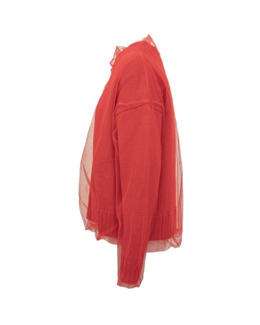 MSGM Red Crew Neck Tulle-Overlay Jumper