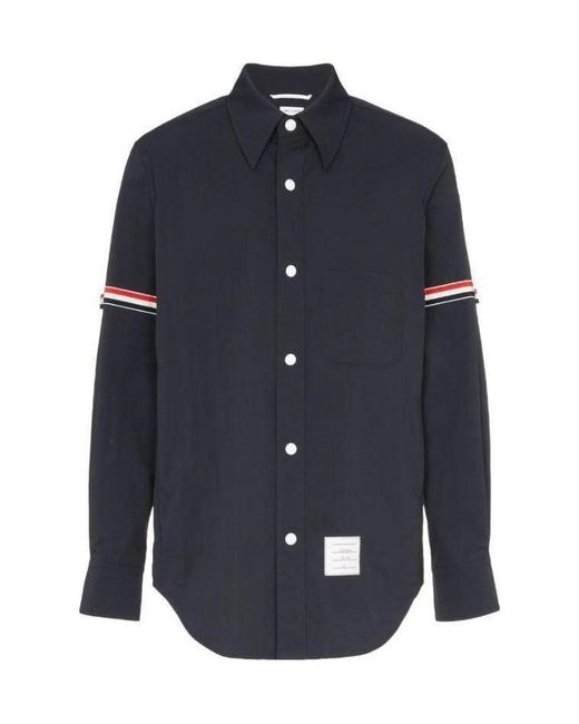 Thom Browne Blue Snap Front Over Shirt Jacket for men