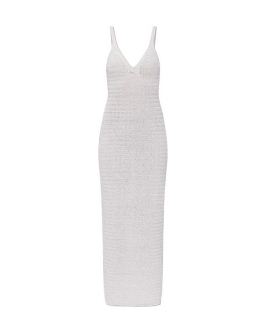 Balmain White Crochet Strappy Knitted Dress