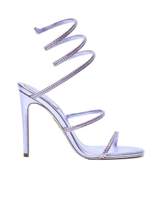 Rene Caovilla White Cleo Crystal-Embellished Satin Sandals