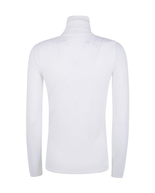 D.exterior White Ribbed-Knit Turtleneck Sweater