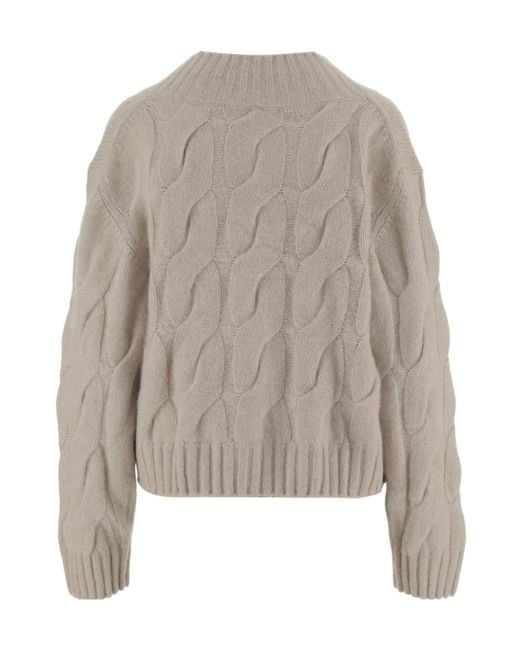 Allude Gray Cable-Knit V-Neck Knitted Sweater