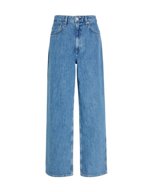 Rag & Bone Blue Mid-Rise Wide-Leg Jeans