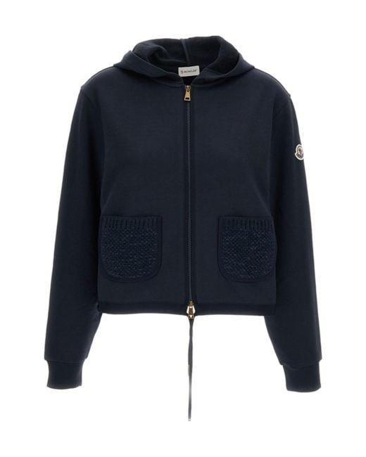Moncler Blue Logo Patch Zip-Up Cardigan